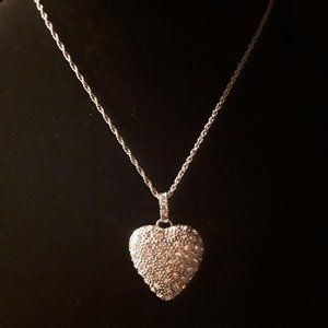 Rhinestone Heart Locket Necklace. "Jesus lives in my heart" inscription